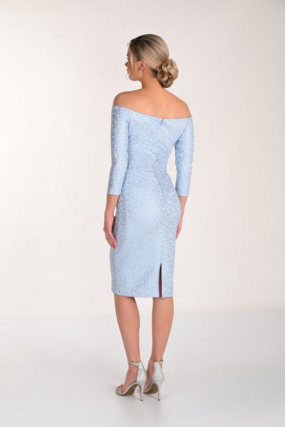 Frank Lyman 268234 Women's Long Sleeve Off-Shoulder Foil Midi Dress – Baby Blue