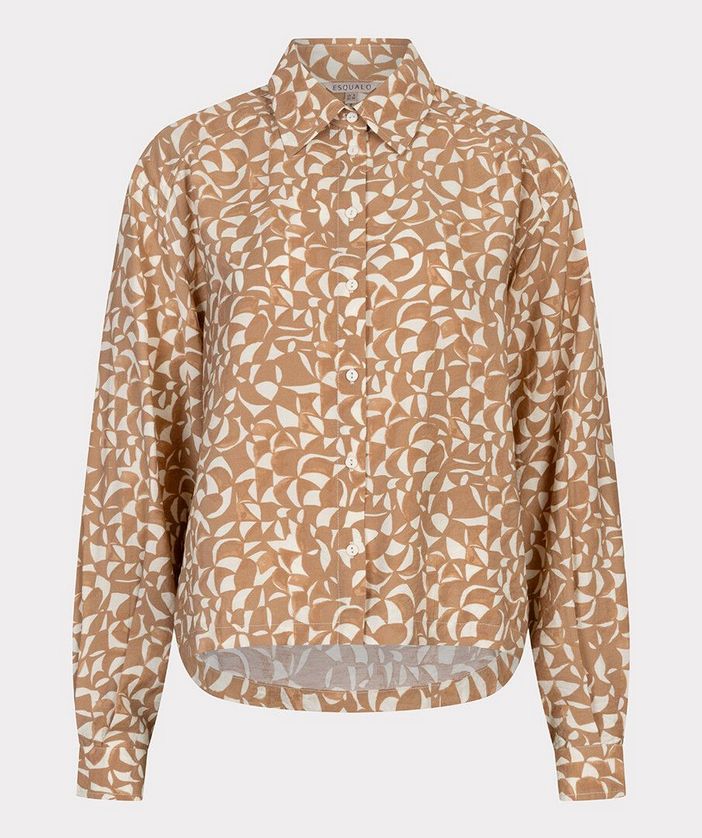 Esqualo SP2614007 Women's Long Sleeve Button Down Print Blouse – Off-White & Tan