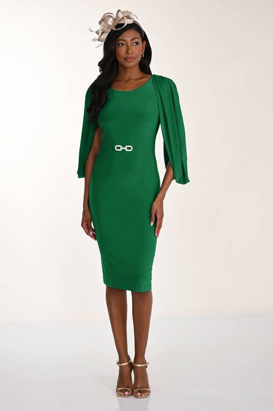 Frank Lyman 268049 Women's Cape Sleeve & Rhinestone Embellishment Dress – Jade Green
