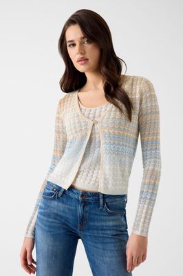 Guess W6GR07Z0588 Women's LS Rosalyn Chevron Knit Cardigan/LT BLUE&BEIGE