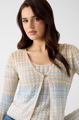 Guess W6GR07Z0588 Women's LS Rosalyn Chevron Knit Cardigan/LT BLUE&BEIGE
