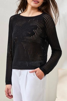 Tribal 6219O Women's LS Openwork Boat Neck Sweater/BLACK