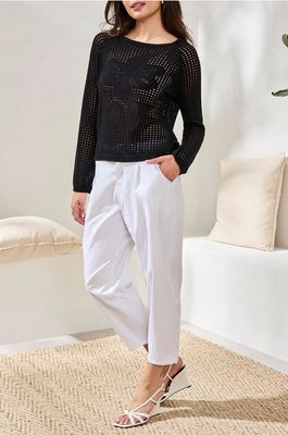 Tribal 6219O Women's LS Openwork Boat Neck Sweater/BLACK