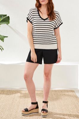 Tribal 6193O Women's SS V-Neck Dolman Sweater/BLACK&WHITE