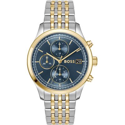 BOSS 1514329  Men's S Two-Tone IP Chronograph Watch w/ Blue Dial