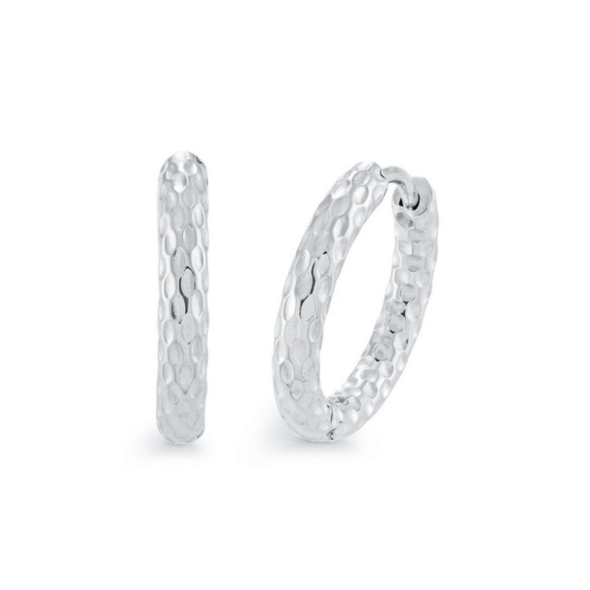 Italgem SEA433 Women's Hammered Huggy Hoop Earrings