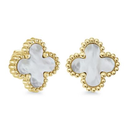 Italgem SEA479-GO Women's Gold IP S.Steel 13MM Mother of Pearl Lucky Clover Stud Earrings