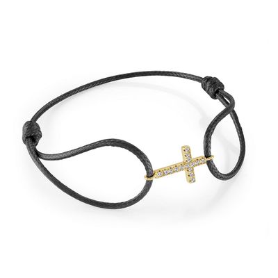 Italgem SCB135-GO Women's Adjustable Rope Cross Bracelet/ BLACK