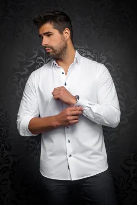 Au Noir ALEXANDER SLD Men's LS Extendable Dress Shirt/ WHITE NAVY