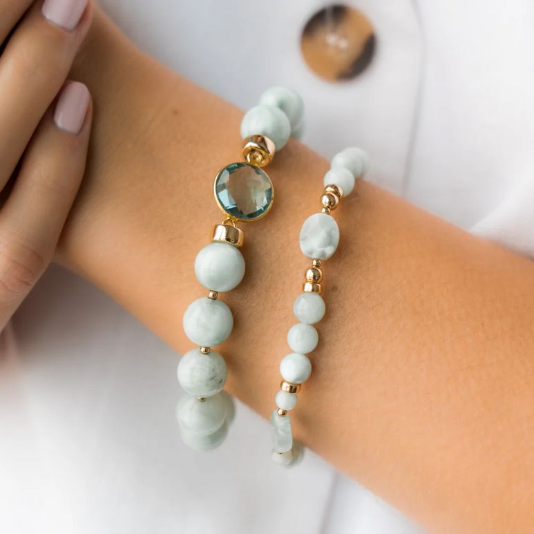 Beblue BBSURINSP-EB Large Sage & Gold Bead Bracelet w/ Crystal