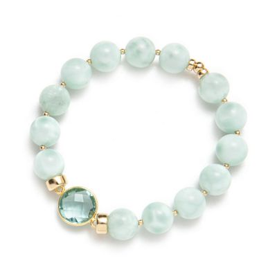 Beblue BBSURINSP-EB Large Sage & Gold Bead Bracelet w/ Crystal