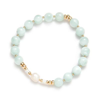 Beblue BBSURPRESTI-EB Women's Gold & Sage Bead Bracelet W/ White Pearl