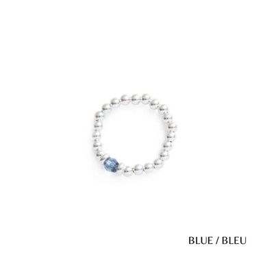 Beblue BRELASTIC-BJ Silver Beaded Ring w/ Navy Blue Crystal