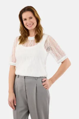 B.Copenhagen 220256 Women's Short Sleeve Mesh Embroidered Top