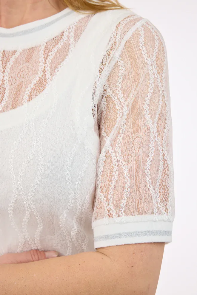B.Copenhagen 220256 Women's Short Sleeve Mesh Embroidered Top