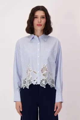 Spanner 226209 Women's Embroidered Hem Striped Blouse