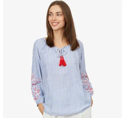 Tribal 6198O Women's LS Embroidered Raglan Blouse/ BAJA BLUE