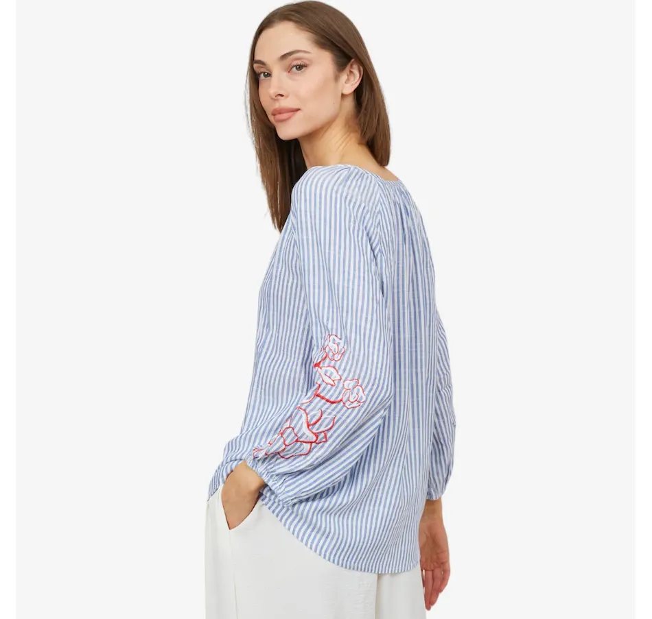 Tribal 6198O Women's LS Embroidered Raglan Blouse/ BAJA BLUE