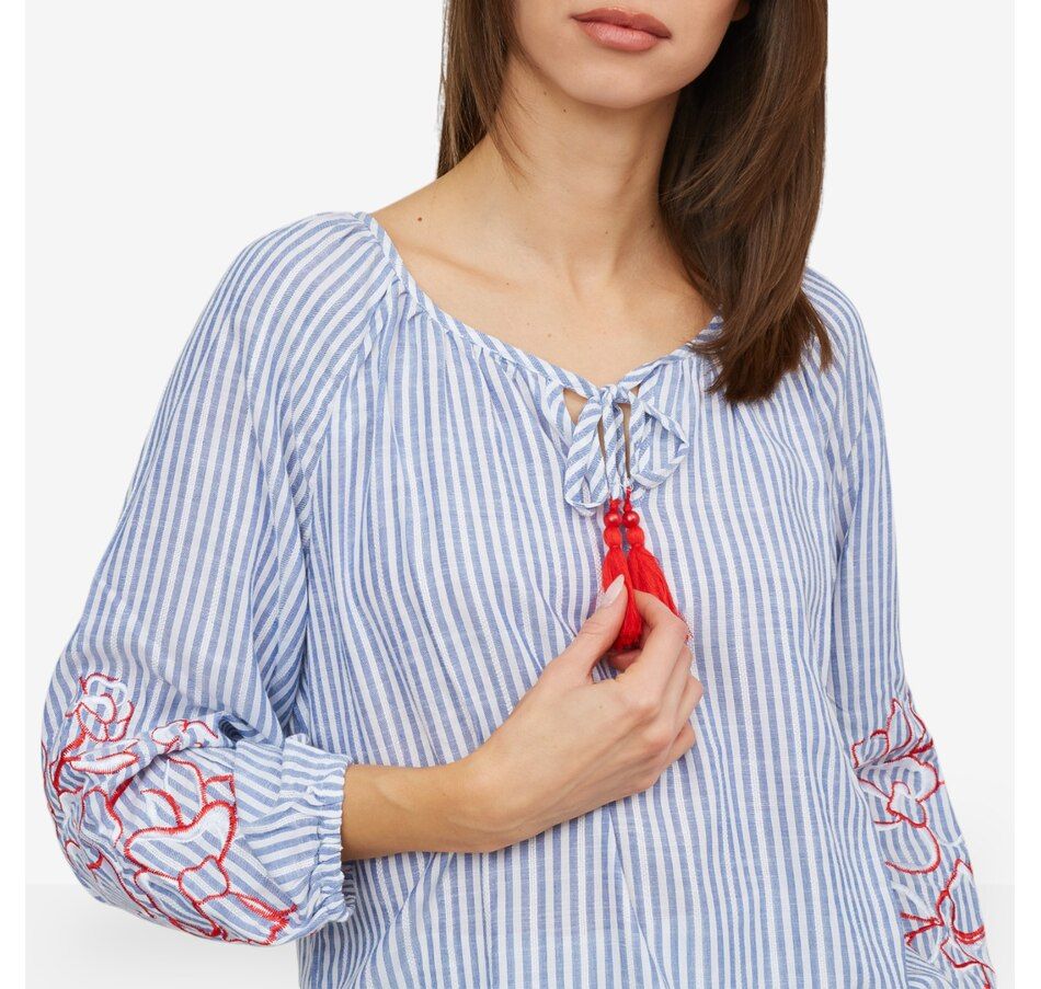 Tribal 6198O Women's LS Embroidered Raglan Blouse/ BAJA BLUE