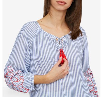 Tribal 6198O Women's LS Embroidered Raglan Blouse/ BAJA BLUE