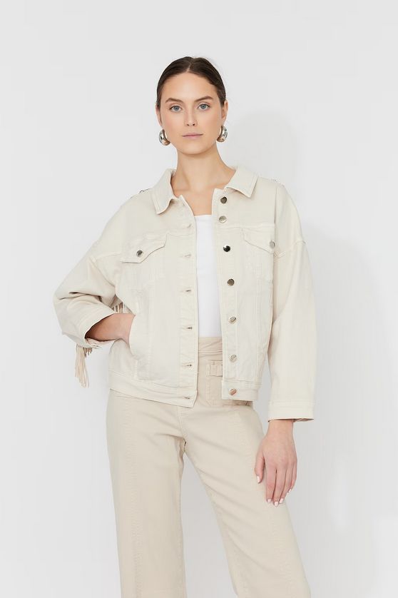 Frank Lyman 261605 Women's Embroidered Fringe Jean Jacket