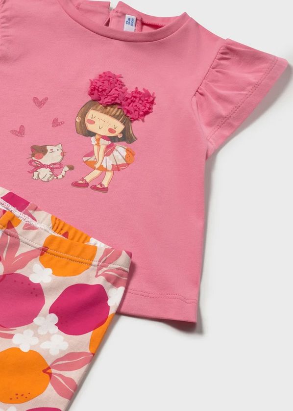 Mayoral 1751 Baby Girl Top & Legging Set Girl & Cat / PINK