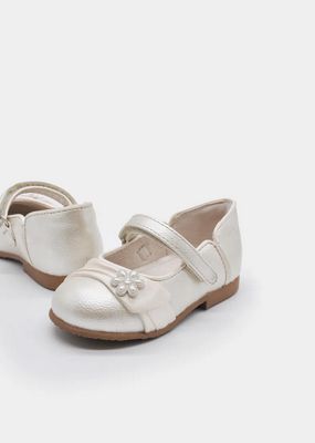 Mayoral 41729 Girls Ballet Flats Pearl Flower / PLATINO/