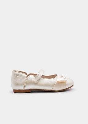 Mayoral 43729 Girls Ballet Flats Pearl Flower / PLATINO/
