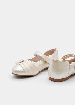 Mayoral 45729 Girls Ballet Flats Pearl Flower / PLATINO/