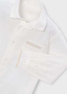 Mayoral 3117 Boys Linen L/S Shirt Beige Accents/ NATA/