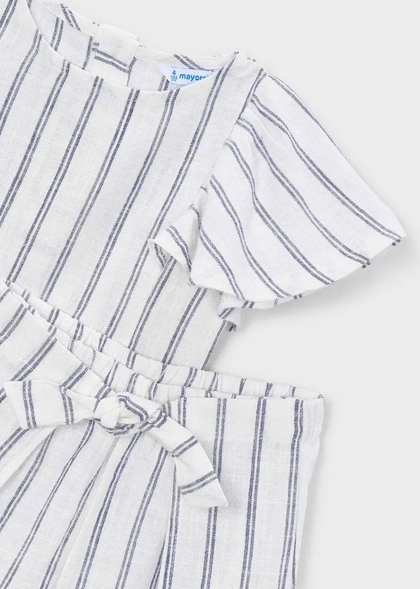 Mayoral 3949 Girls Striped Linen Top & Short Set/ WHITE-NAVY
