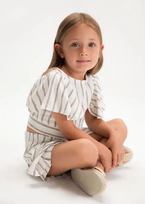 Mayoral 3949 Girls Striped Linen Top & Short Set/ WHITE-NAVY/ 
