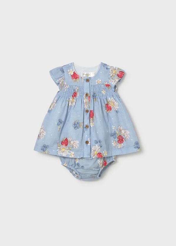 Mayoral 1805 Strawberry Print Dress & Bloomer Set/ LIGHT BLUE 