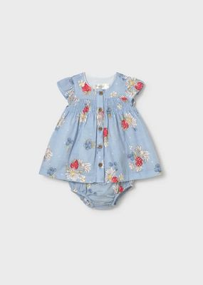 Mayoral 1805 Strawberry Print Dress & Bloomer Set/ LIGHT BLUE 