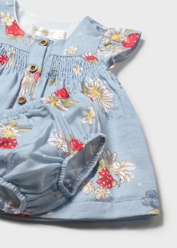 Mayoral 1805 Strawberry Print Dress & Bloomer Set/ LIGHT BLUE 