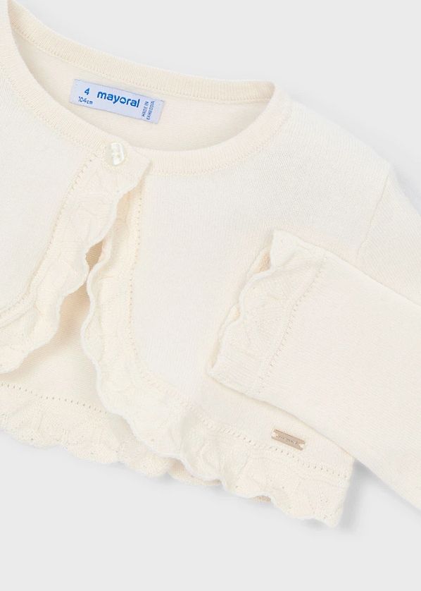 Mayoral 320 Girl's LS Basic Knit Cardigan w/ Trim/