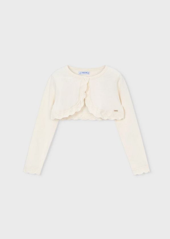 Mayoral 320 Girl's LS Basic Knit Cardigan w/ Trim/