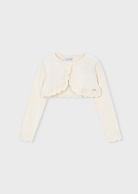 Mayoral 320 Girl's LS Basic Knit Cardigan w/ Trim/