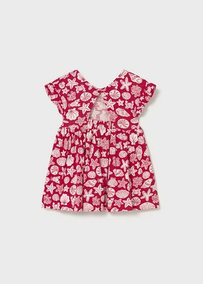 Mayoral 1925 Girl's SS Ruffle Seashell & Coral Print Dress/ROJO