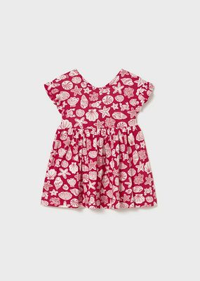 Mayoral 1925 Girl's SS Ruffle Seashell & Coral Print Dress/ROJO