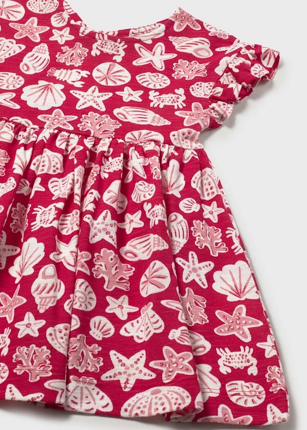 Mayoral 1925 Girl's Short Sleeve Ruffle Seashell & Coral Print Dress – Rojo