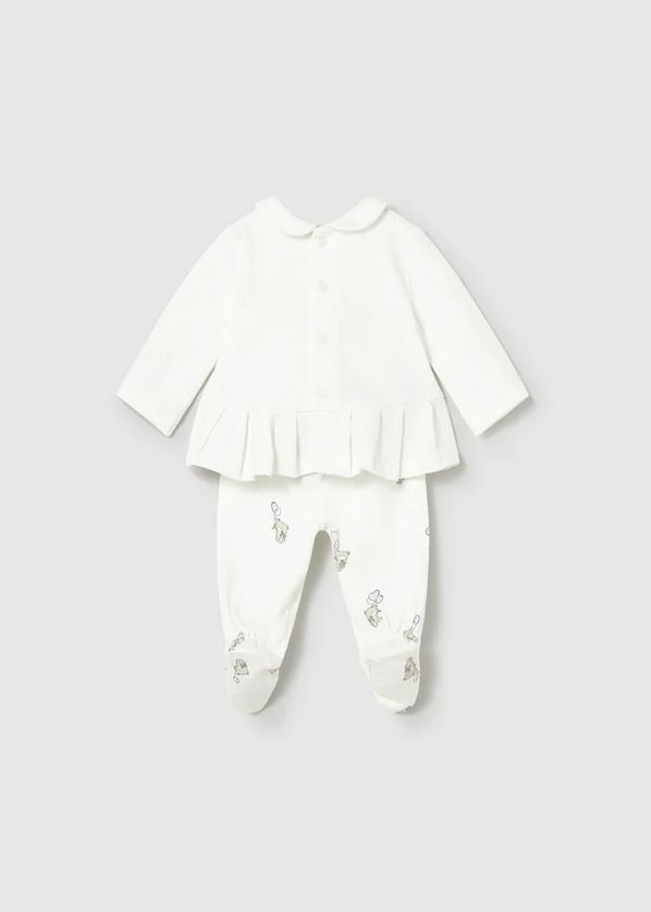 Mayoral 1592 Baby Girl's Long Sleeve Heart Embroidery Top & Bear Print Leg Warmer Set 2PC – Crudo
