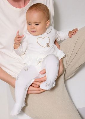  Mayoral 1592 Baby Girl's LS Heart Embroidery Top & Bear Print Leg Warmer Set 2PC/CRUDO