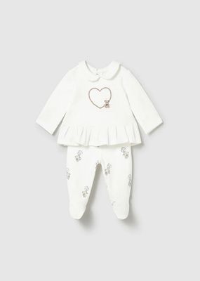  Mayoral 1592 Baby Girl's LS Heart Embroidery Top & Bear Print Leg Warmer Set 2PC/CRUDO