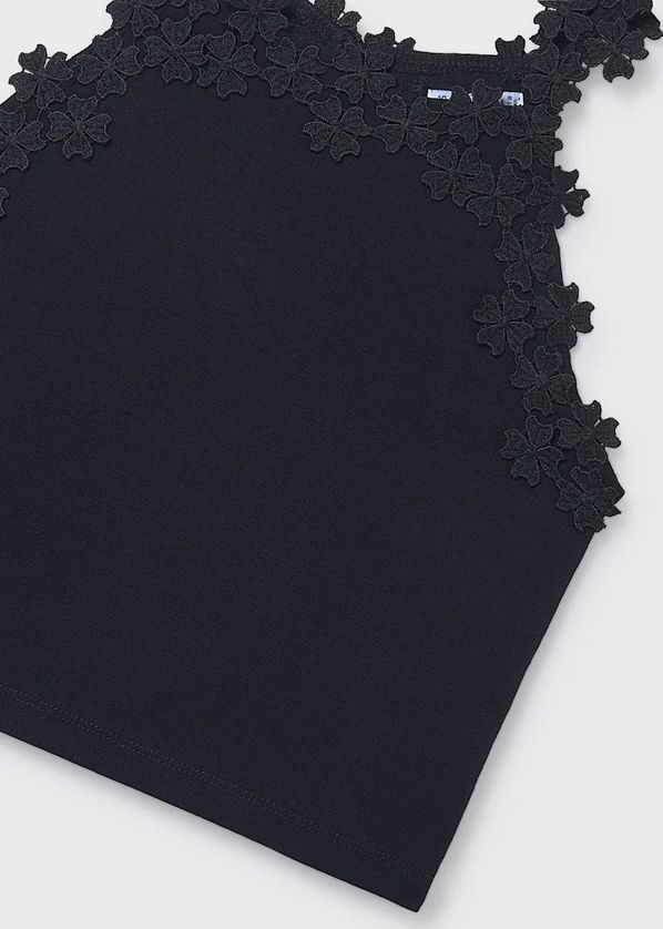 Mayoral 6015 Girl's Youth Floral Lace Trim Tank Top – Black