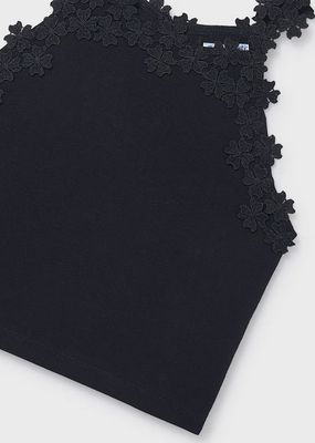 Mayoral 6015 Girl's Youth Floral Lace Trim Tank Top/ BLACK