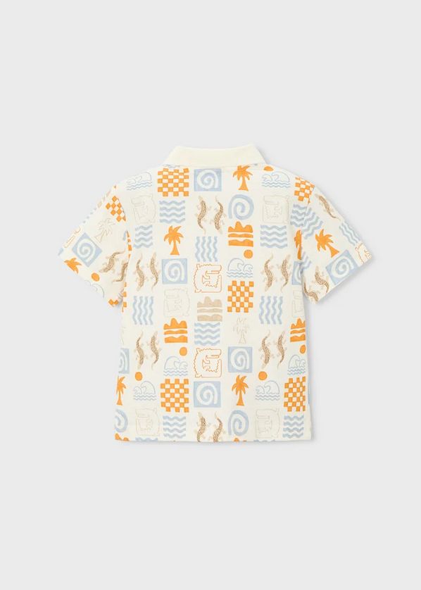 Mayoral 3104 Palm & Lizard Print Short Sleeve Polo/ WHITE-ORANGE-BLUE