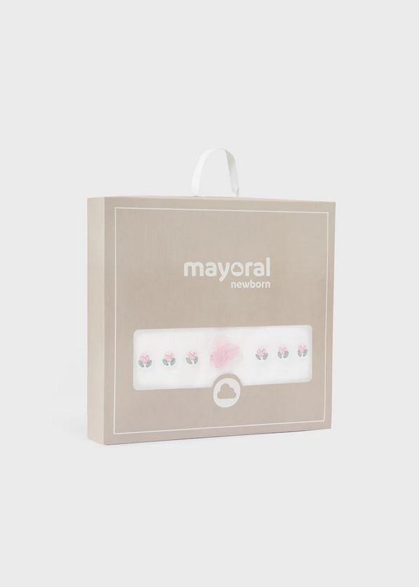 Mayoral 9047 Baby Girls Blanket Little Flowers – White-Aqua-Pink