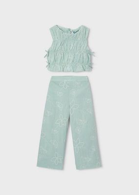 Mayoral 3592 Floral Embroidered Top & Bottom Set
