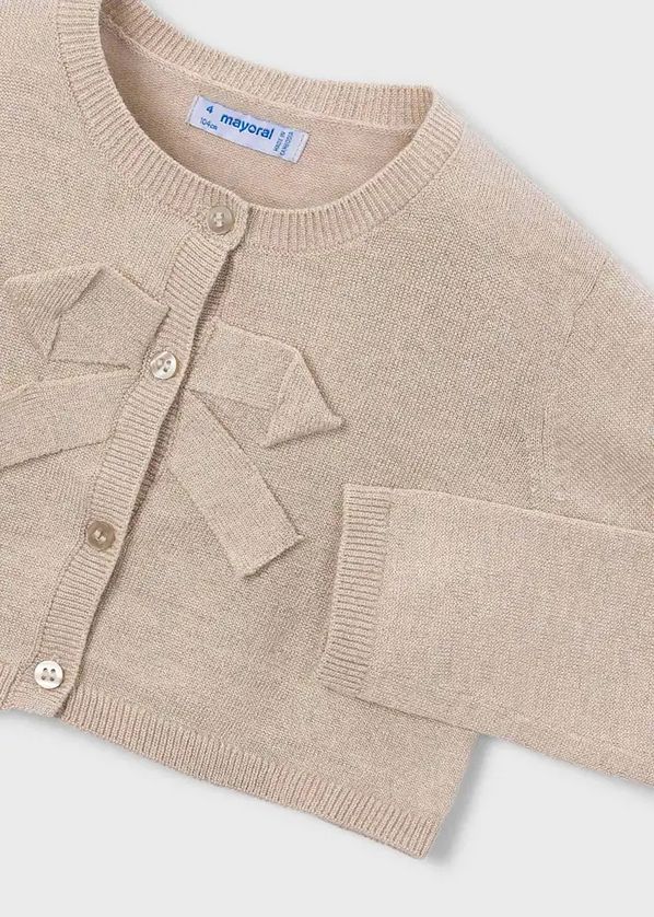 Mayoral 321 Long Sleeve Basic Knit Cardigan w/ Large Bow